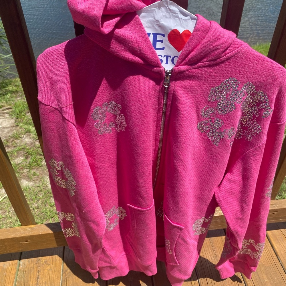 Pink Hoodie with Rhinestone Accents